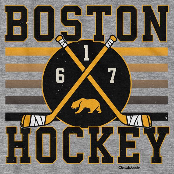 Boston Hockey Crossed Sticks T-Shirt — graphic detail