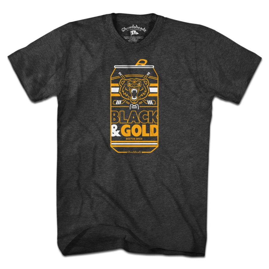 Black & Gold Boston Brew Can T-Shirt - Chowdaheadz