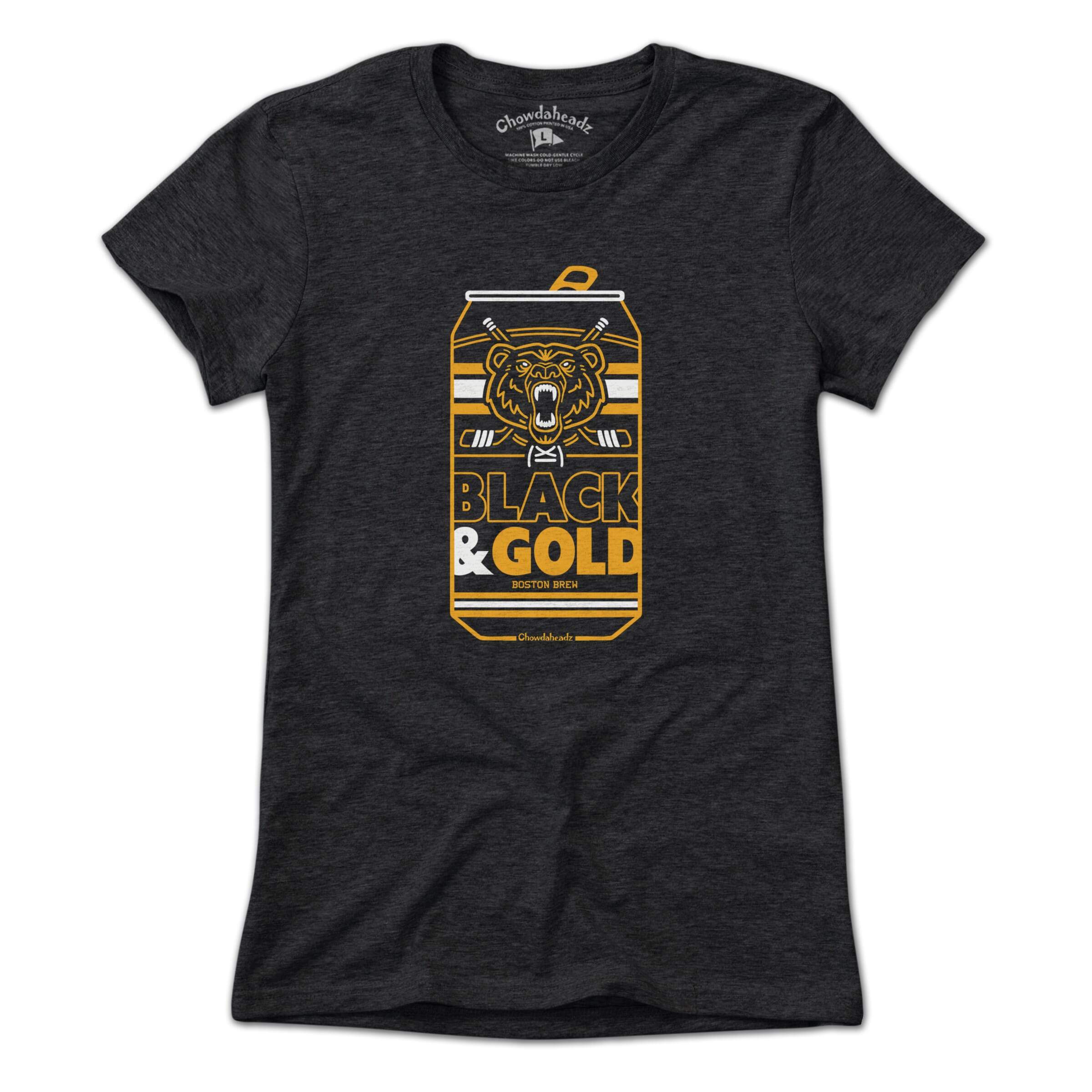Black & Gold Boston Brew Can T-Shirt - Chowdaheadz