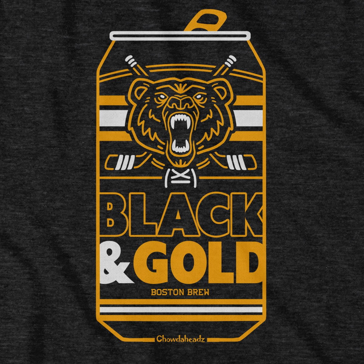 Black & Gold Boston Brew Can T-Shirt - Chowdaheadz