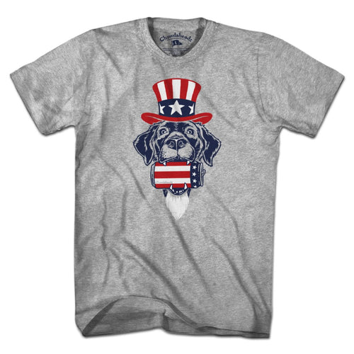 Patriotic Pup t-shirt with bold dog graphic and stars-and-stripes accent — funny patriotic dog tee