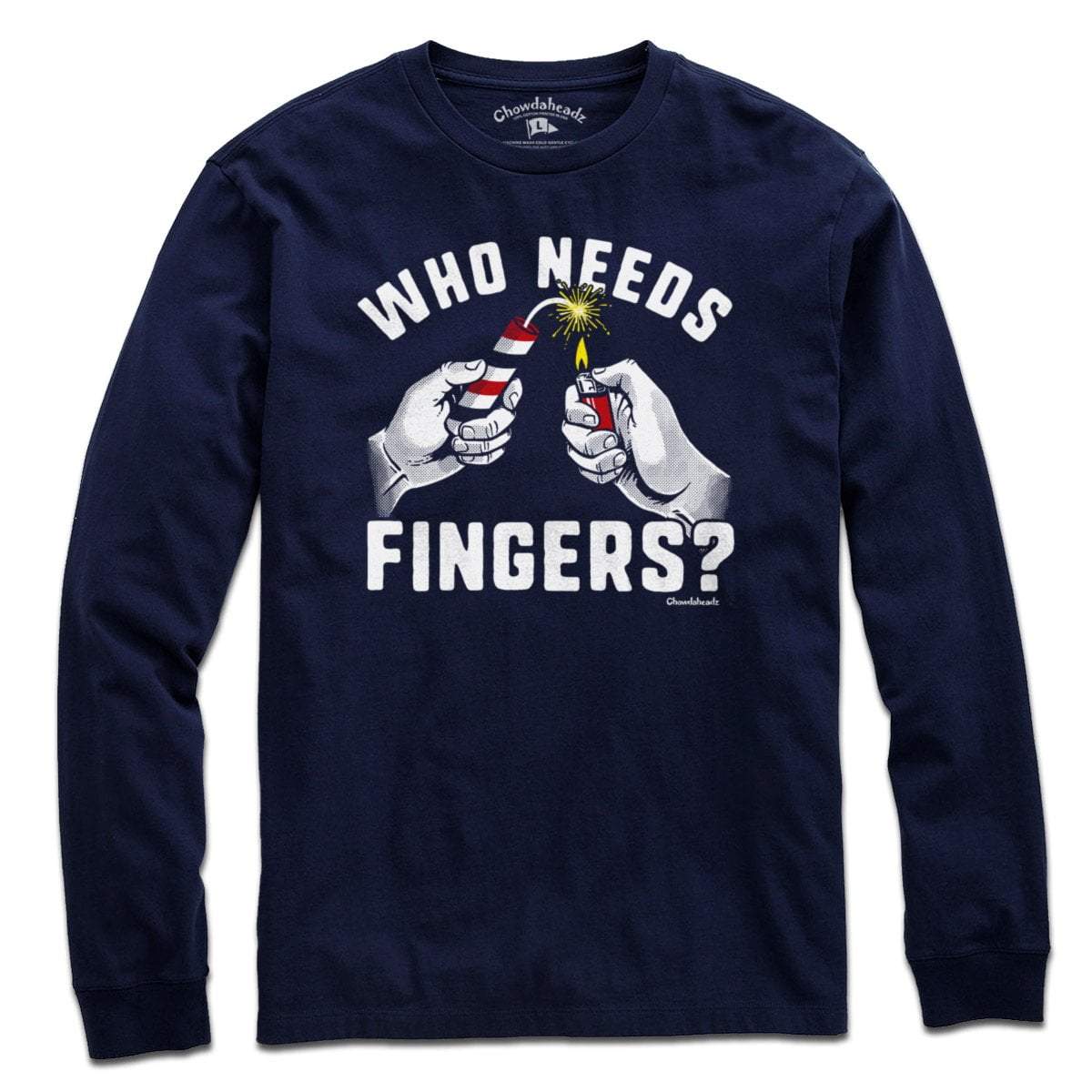 Who Needs Fingers t-shirt in alternate colorway — July 4th funny dad gift