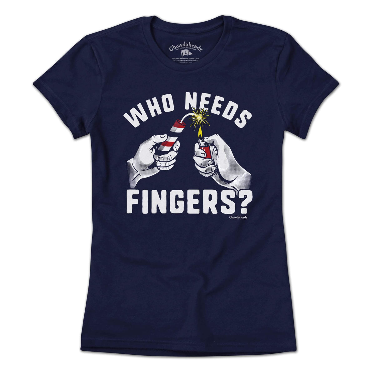 Who Needs Fingers t-shirt in alternate colorway — July 4th funny dad gift
