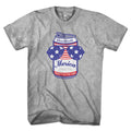 Patriotic Beer Can USA t-shirt with red-white-blue beer can graphic — funny patriotic beer tee