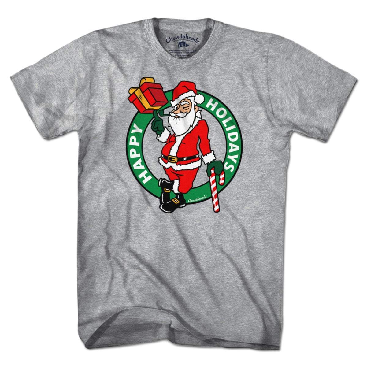Happy Holidays Santa Circle Logo T-Shirt - Chowdaheadz