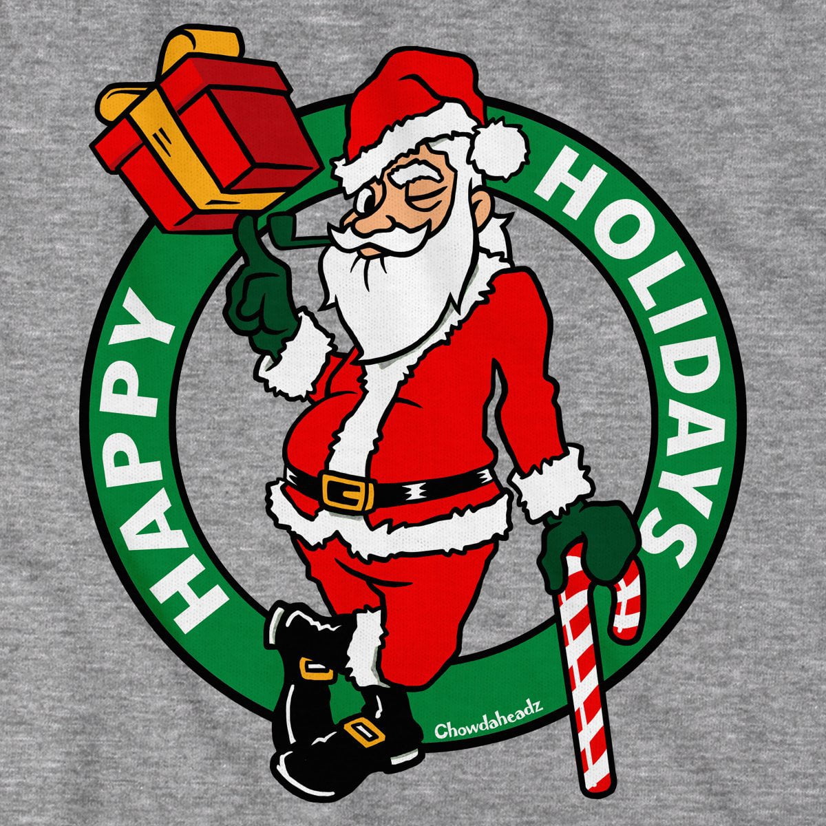 Happy Holidays Santa Circle Logo T-Shirt - Chowdaheadz