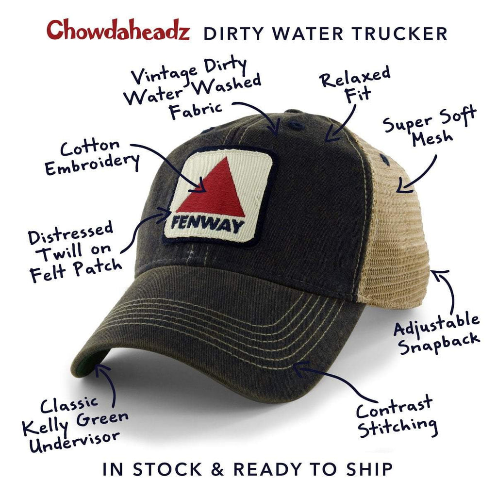 Fenway Patch "Dirty Water" Mesh Trucker Navy Hat — product details graphic