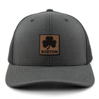 Boston Shamrock Leather Patch Classic Snapback Trucker - Chowdaheadz