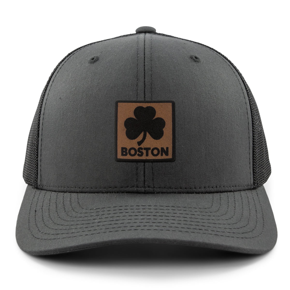 Boston Shamrock Leather Patch Classic Snapback Trucker - Chowdaheadz