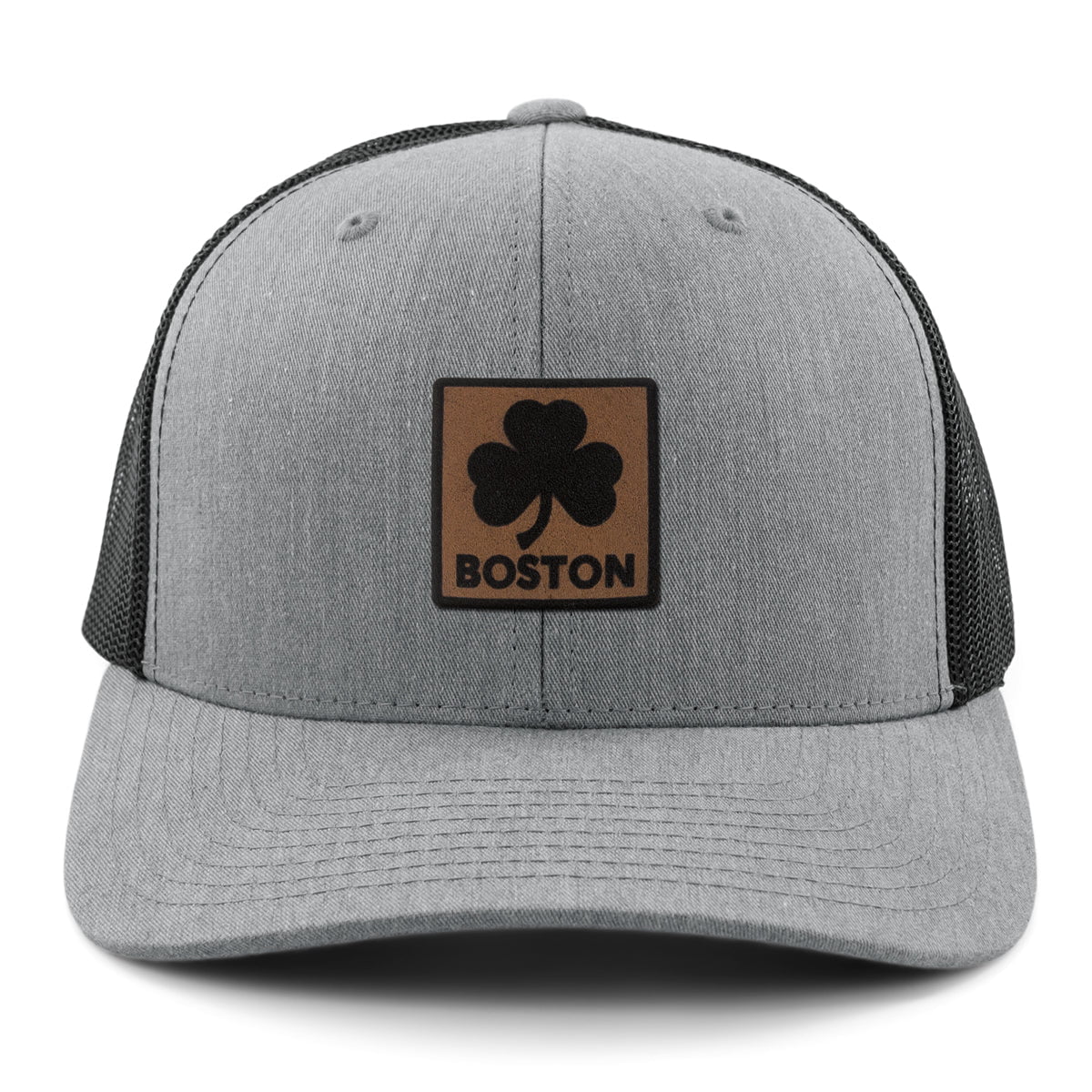 Boston Shamrock Leather Patch Classic Snapback Trucker - Chowdaheadz