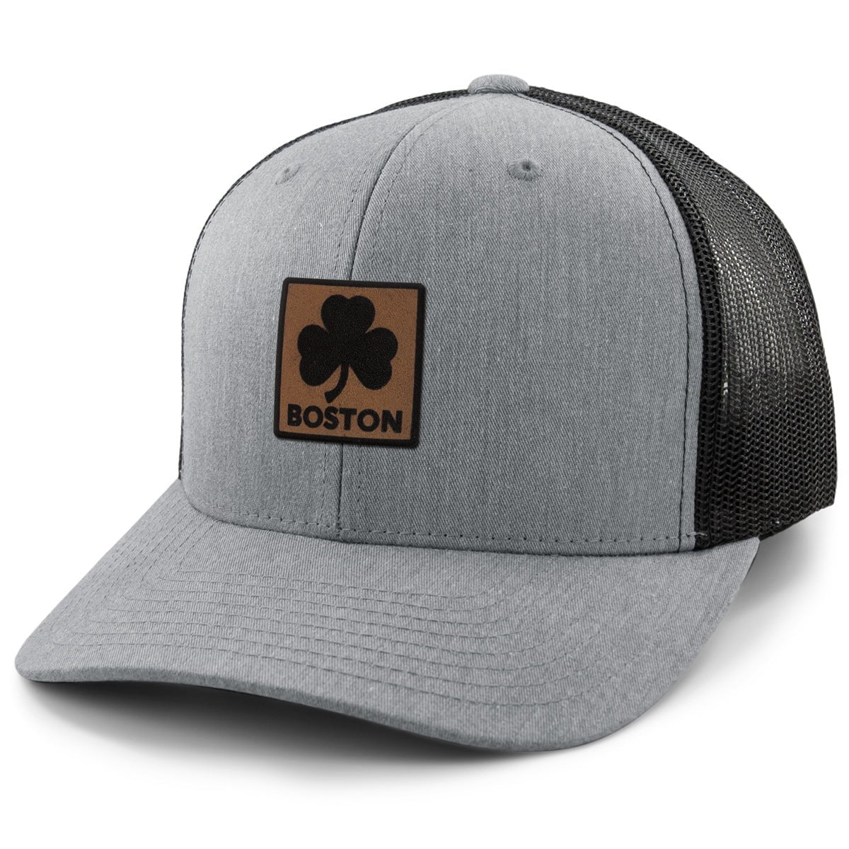 Boston Shamrock Leather Patch Classic Snapback Trucker - Chowdaheadz