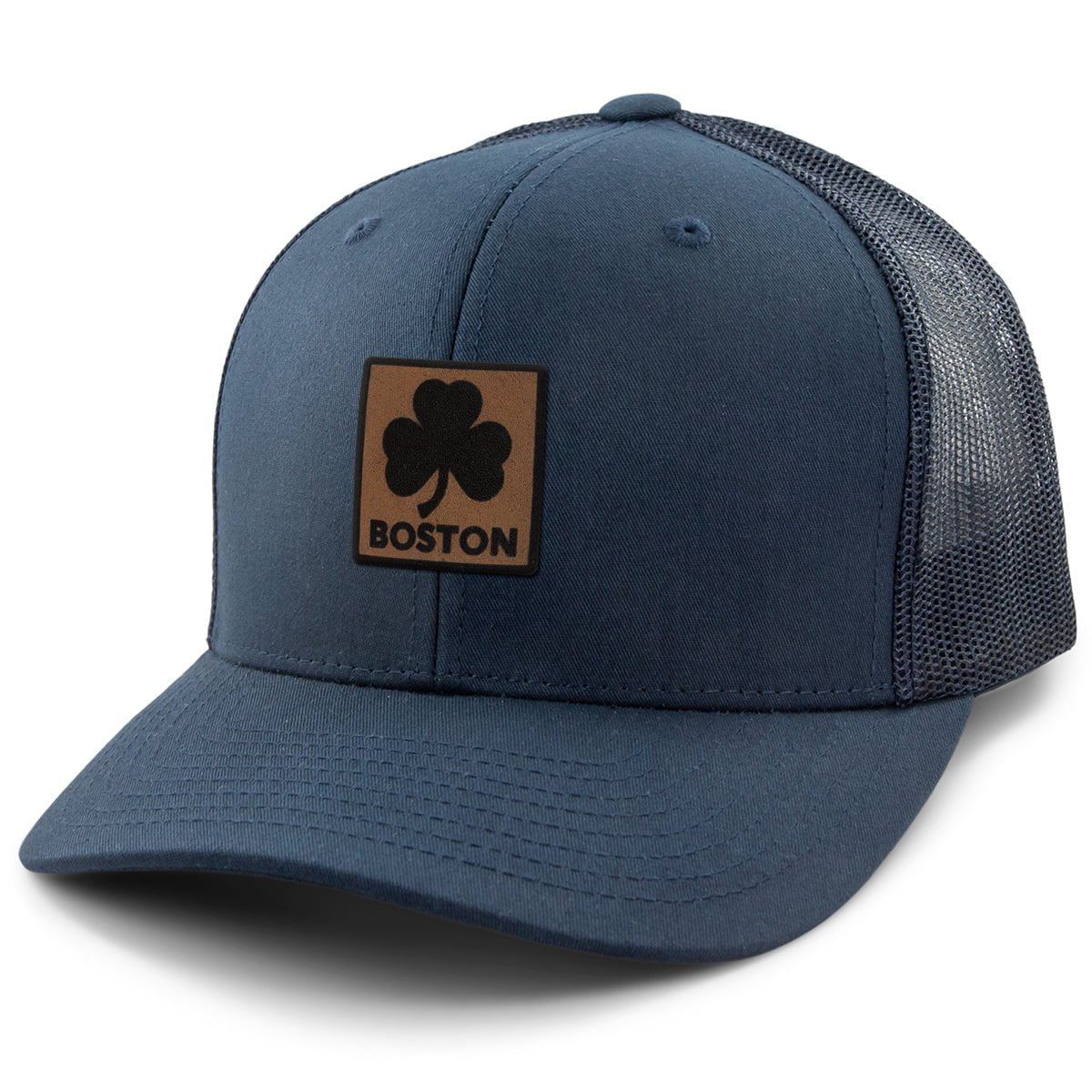 Boston Shamrock Leather Patch Classic Snapback Trucker - Chowdaheadz