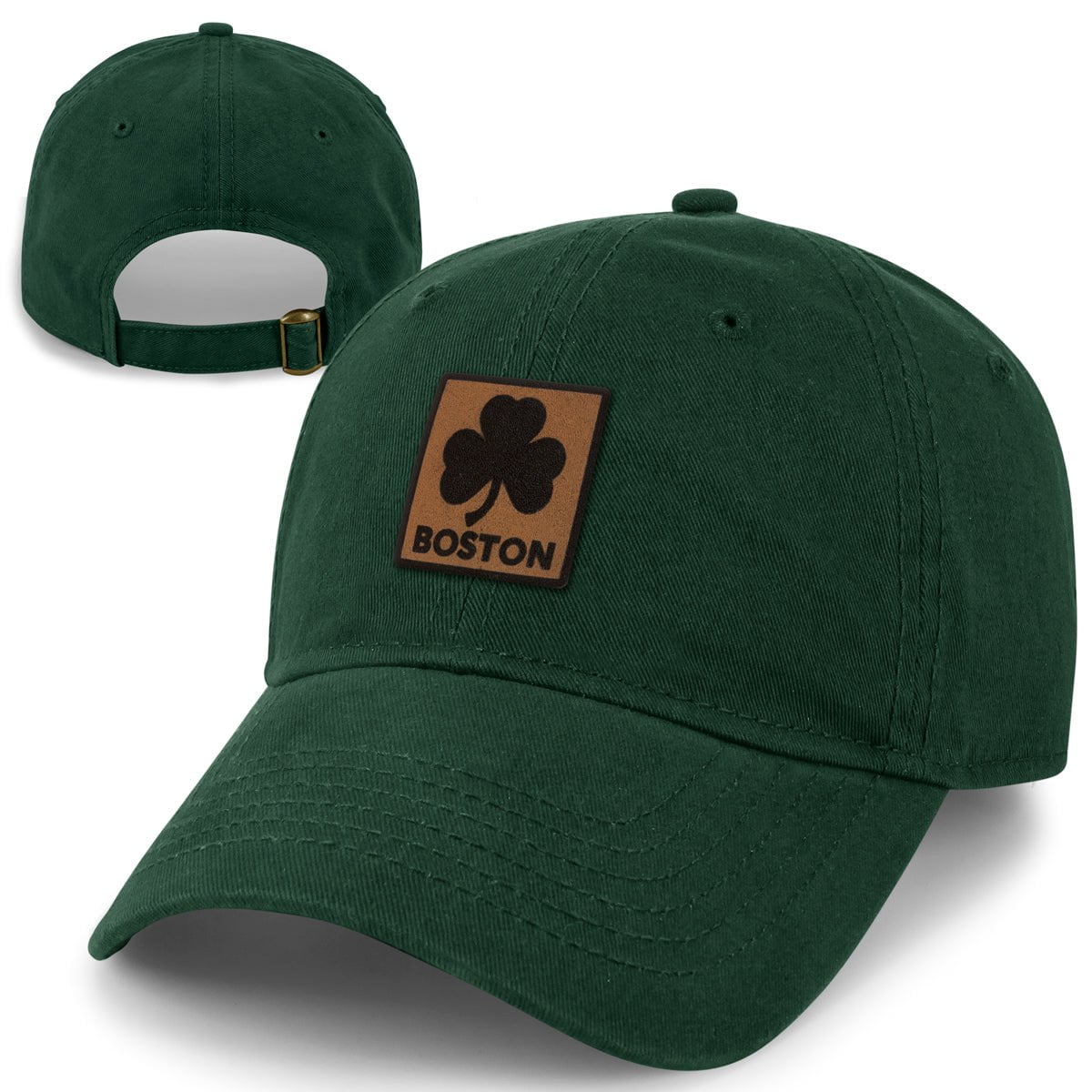 Boston Shamrock Leather Patch Dad Hat - Chowdaheadz