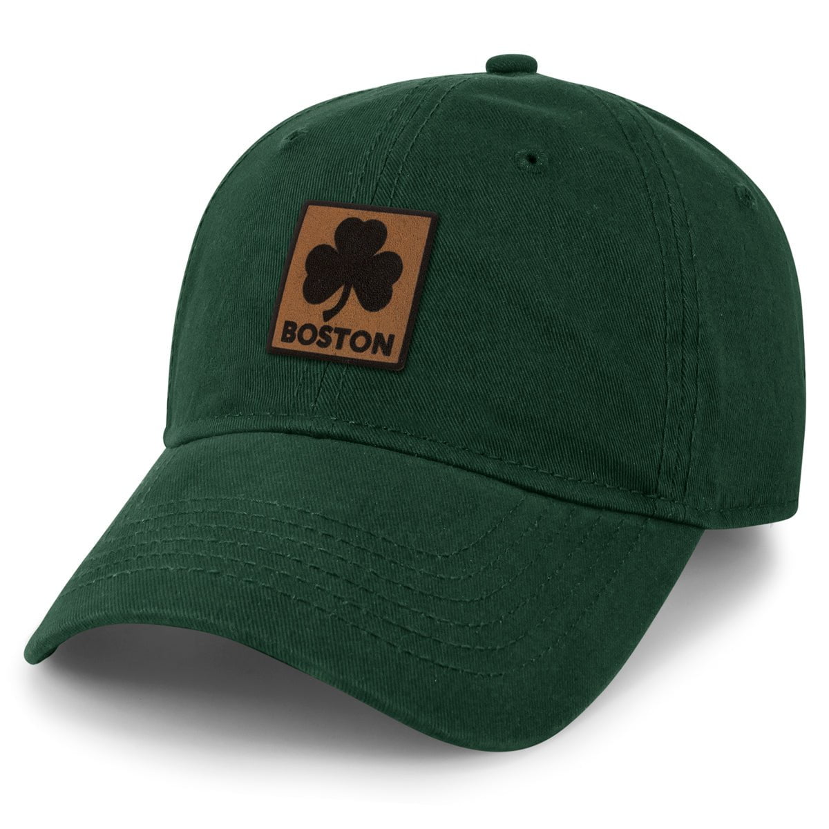 Boston Shamrock Leather Patch Dad Hat - Chowdaheadz