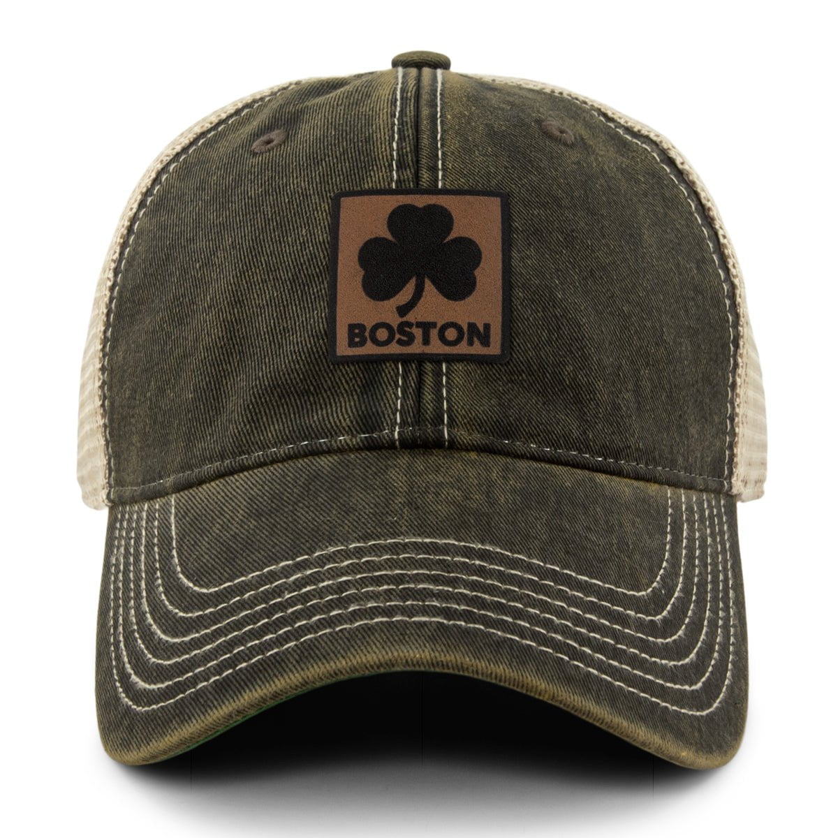 Boston Shamrock Leather Patch Dirty Water Trucker - Chowdaheadz
