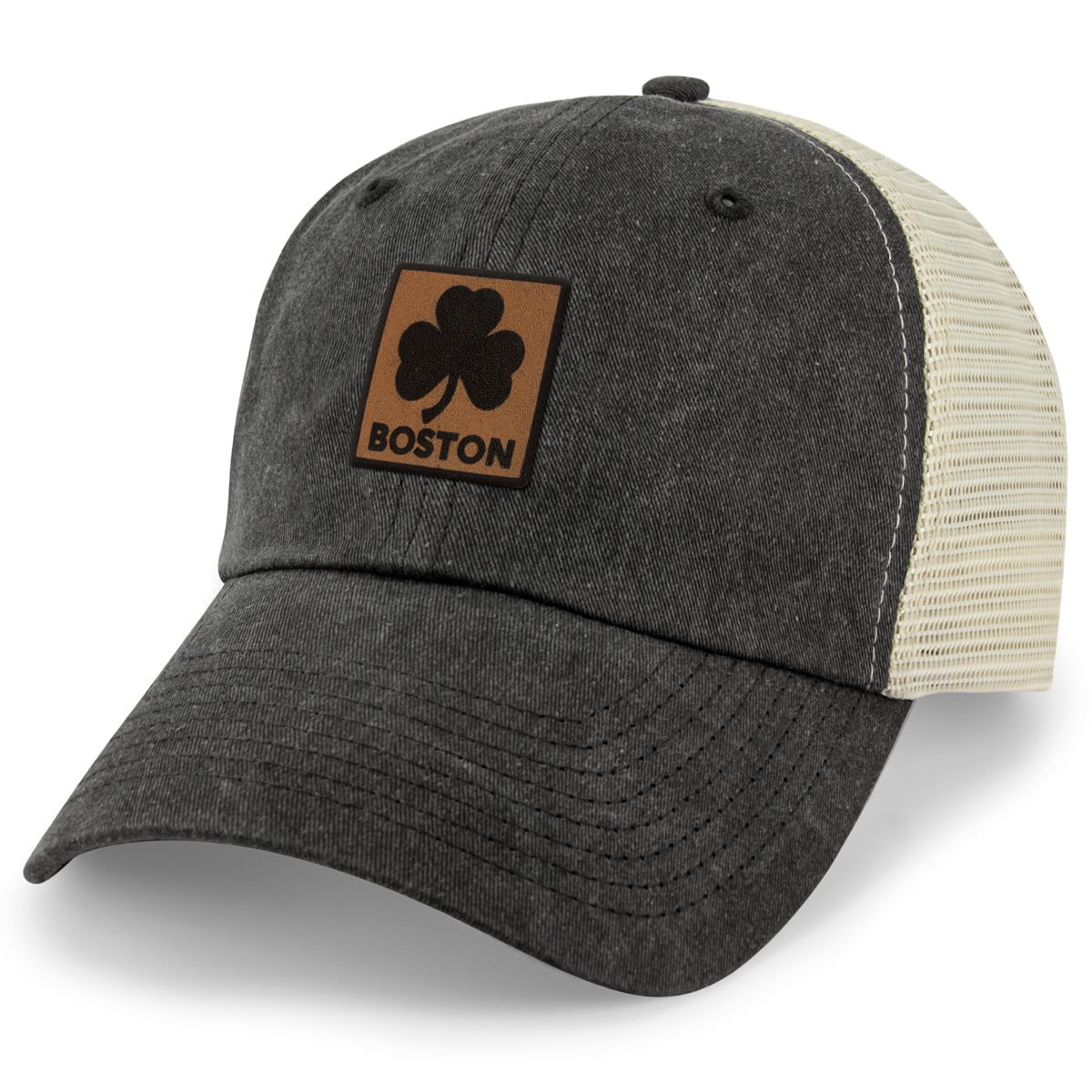 Boston Shamrock Leather Patch Relaxed Trucker - Chowdaheadz