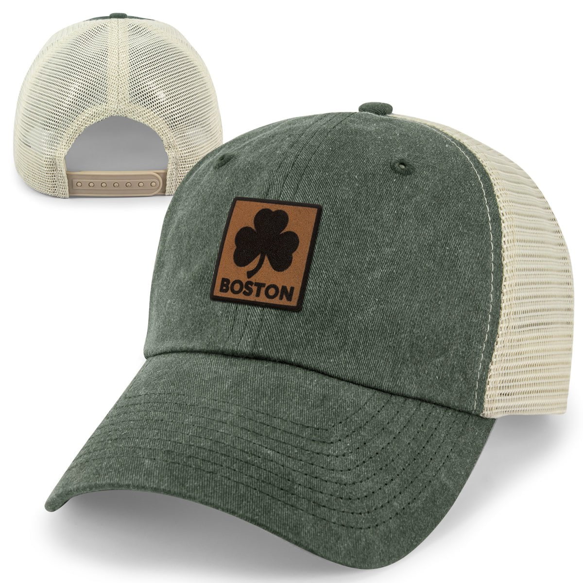 Boston Shamrock Leather Patch Relaxed Trucker - Chowdaheadz