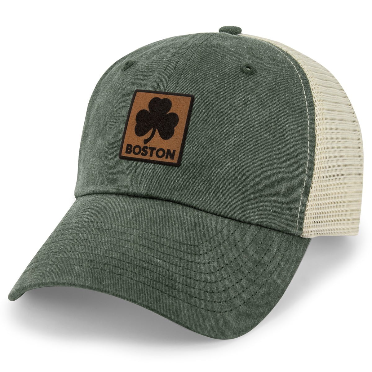 Boston Shamrock Leather Patch Relaxed Trucker - Chowdaheadz