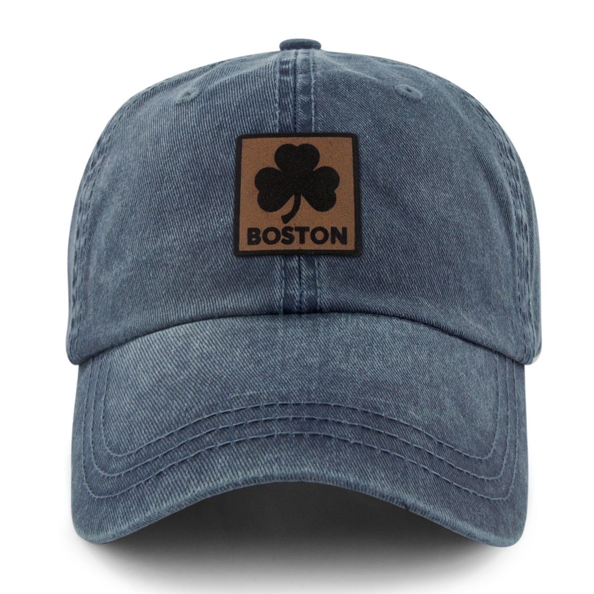 Boston Shamrock Leather Patch Washed Dad Hat - Chowdaheadz