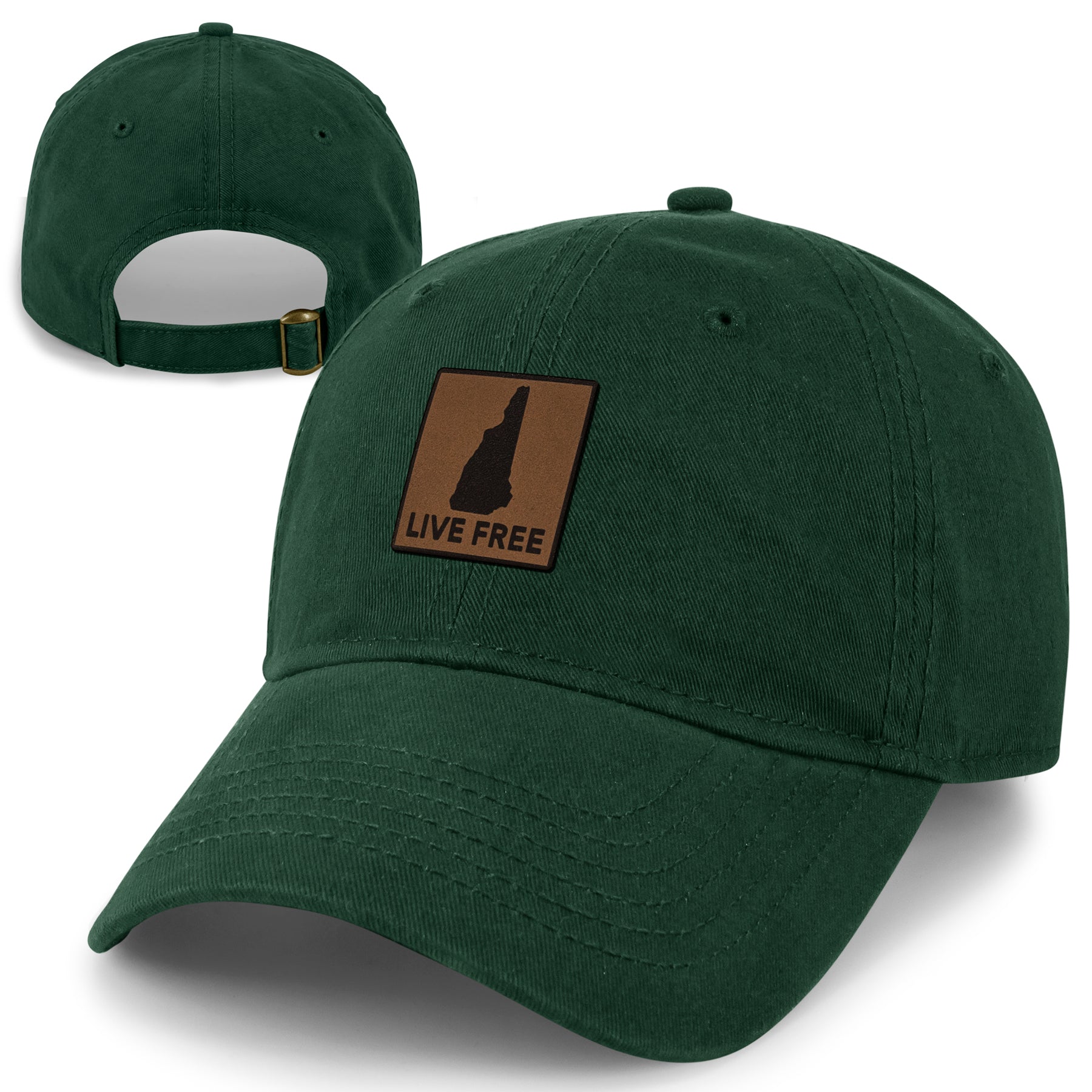 Live Free New Hampshire Leather Patch Dad Hat - Chowdaheadz
