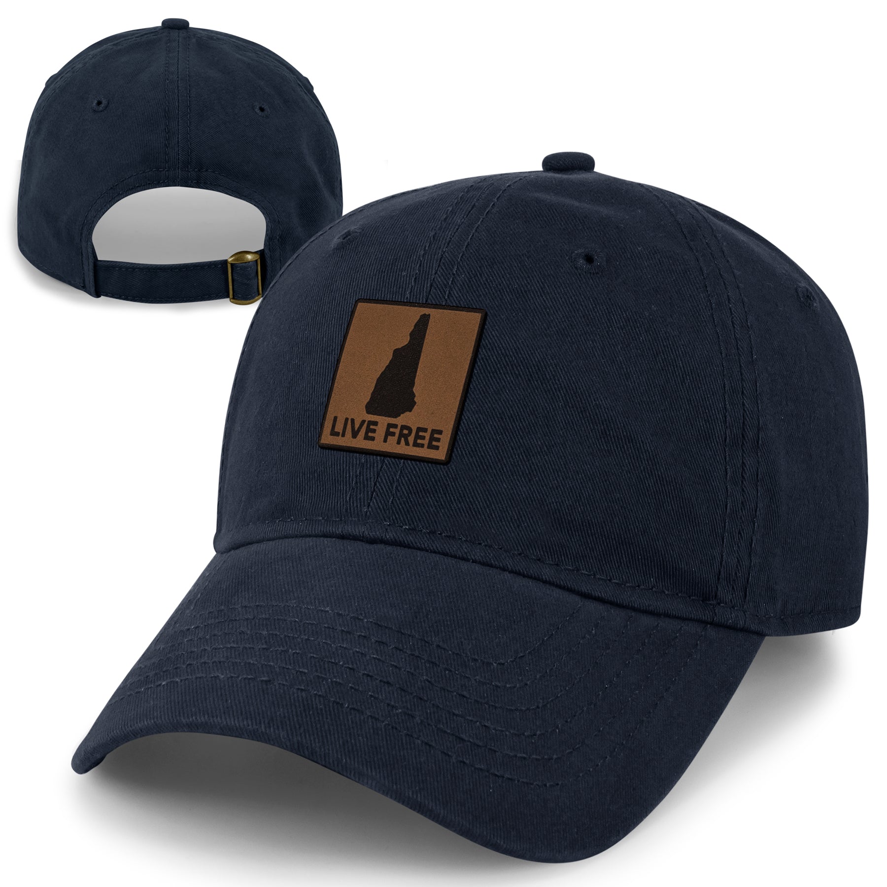 Live Free New Hampshire Leather Patch Dad Hat - Chowdaheadz