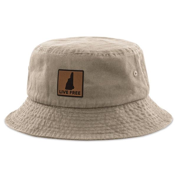 Live Free New Hampshire Leather Patch Bucket Hat