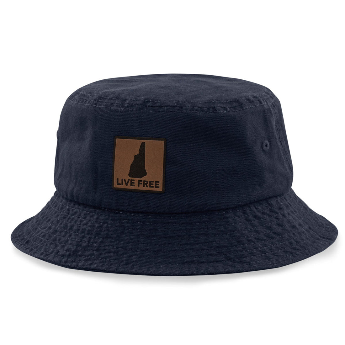 Live Free New Hampshire Leather Patch Bucket Hat - Chowdaheadz