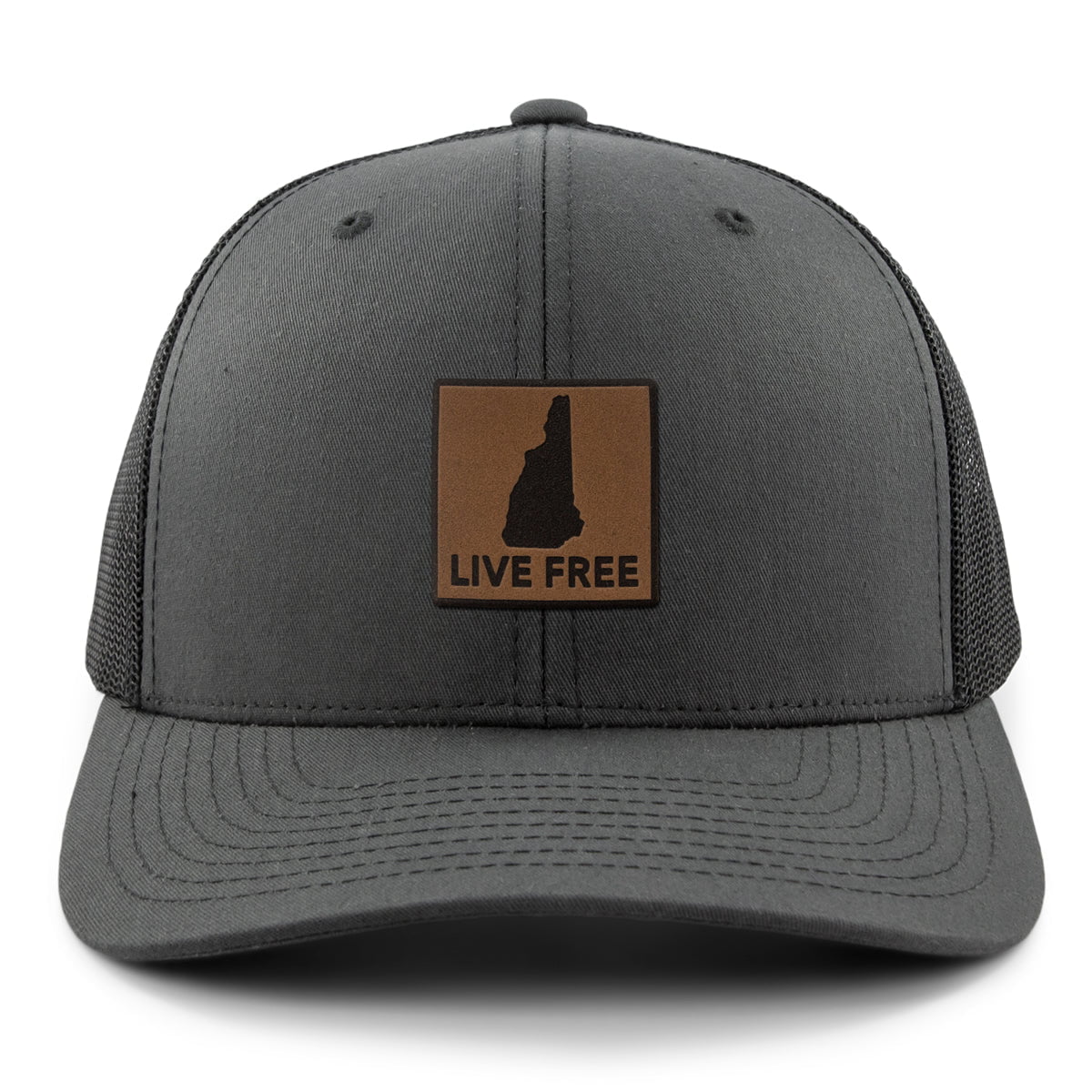 Live Free New Hampshire Leather Patch Classic Snapback Trucker - Chowdaheadz