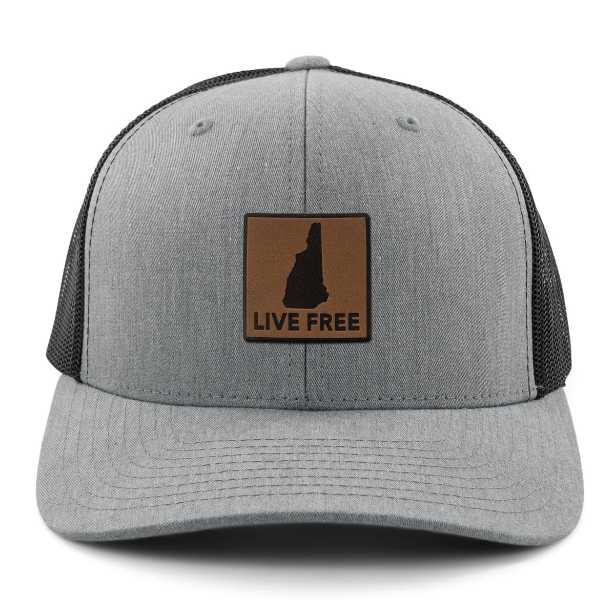 Live Free New Hampshire Leather Patch Classic Snapback Trucker - Chowdaheadz