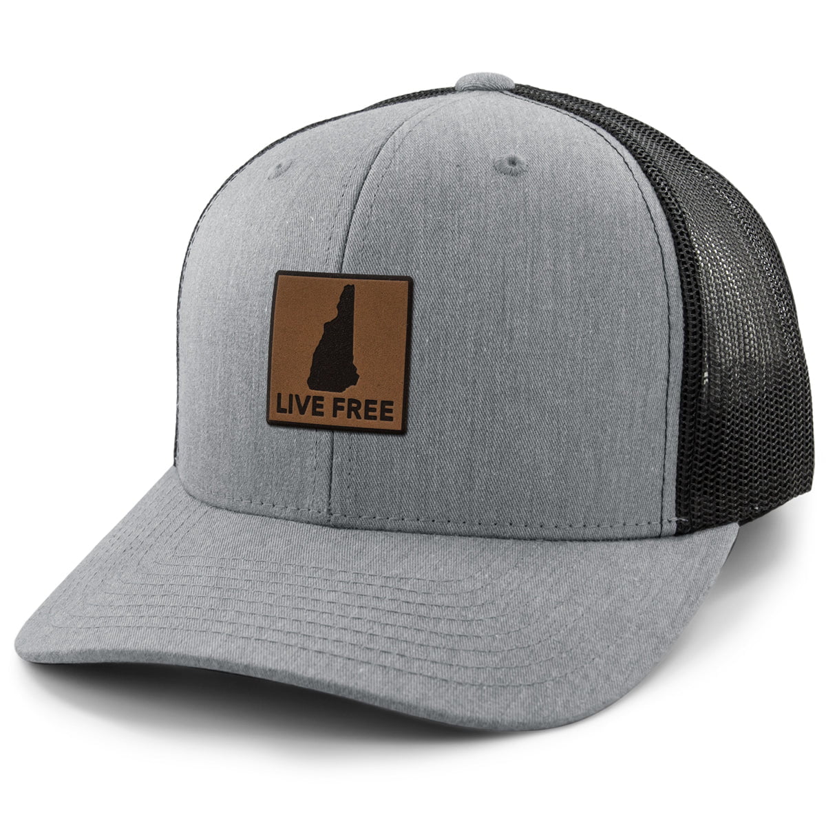 Live Free New Hampshire Leather Patch Classic Snapback Trucker - Chowdaheadz