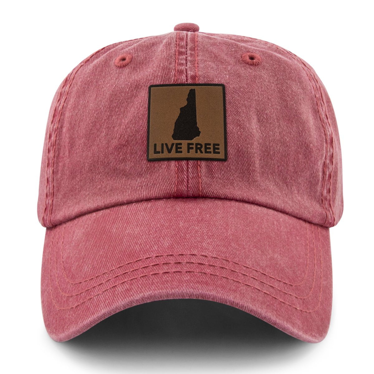 Live Free New Hampshire Leather Patch Washed Dad Hat - Chowdaheadz