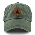Live Free New Hampshire Leather Patch Washed Dad Hat - Chowdaheadz