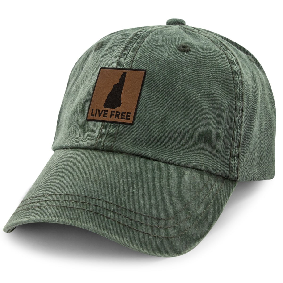 Live Free New Hampshire Leather Patch Washed Dad Hat - Chowdaheadz
