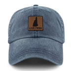 Live Free New Hampshire Leather Patch Washed Dad Hat - Chowdaheadz
