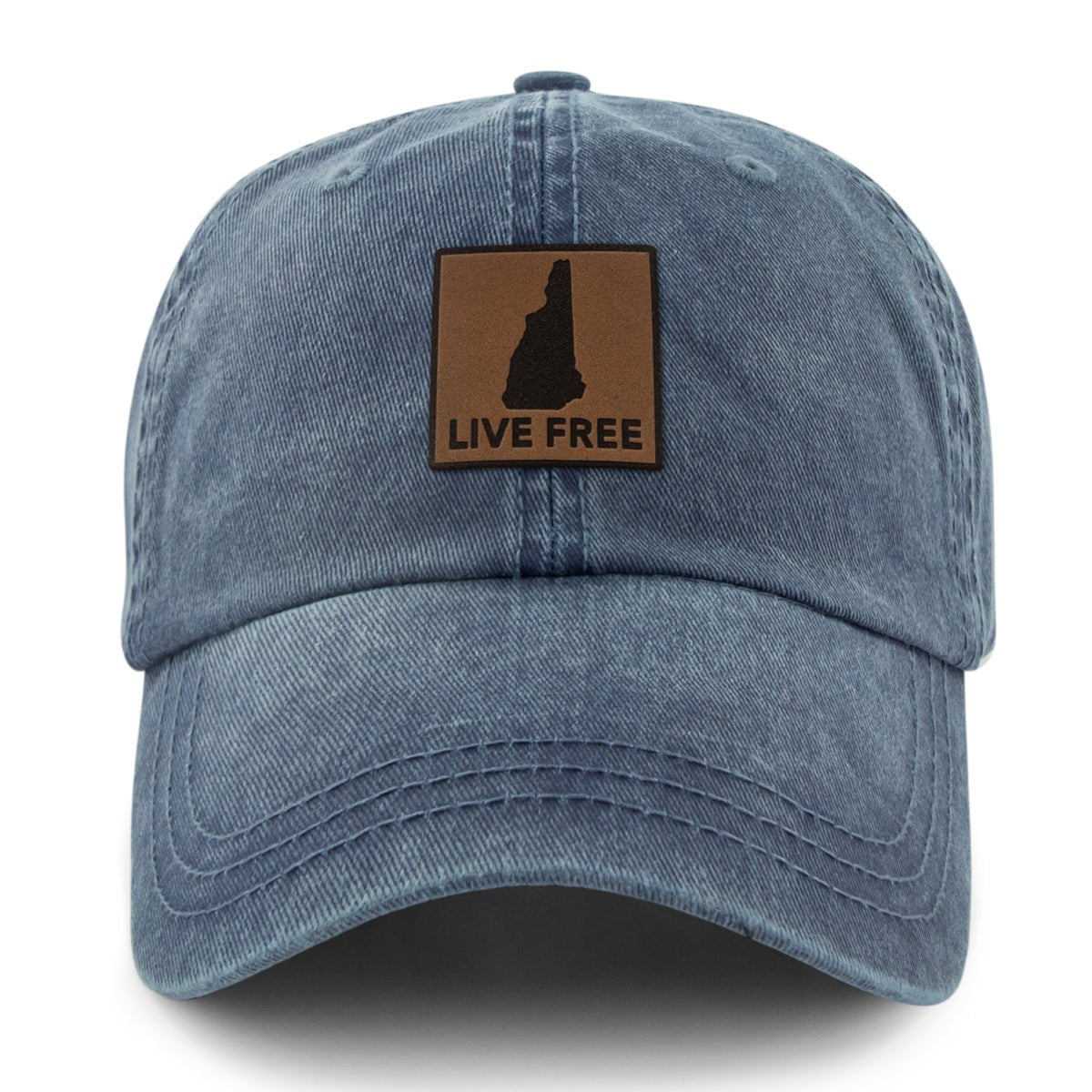 Live Free New Hampshire Leather Patch Washed Dad Hat - Chowdaheadz