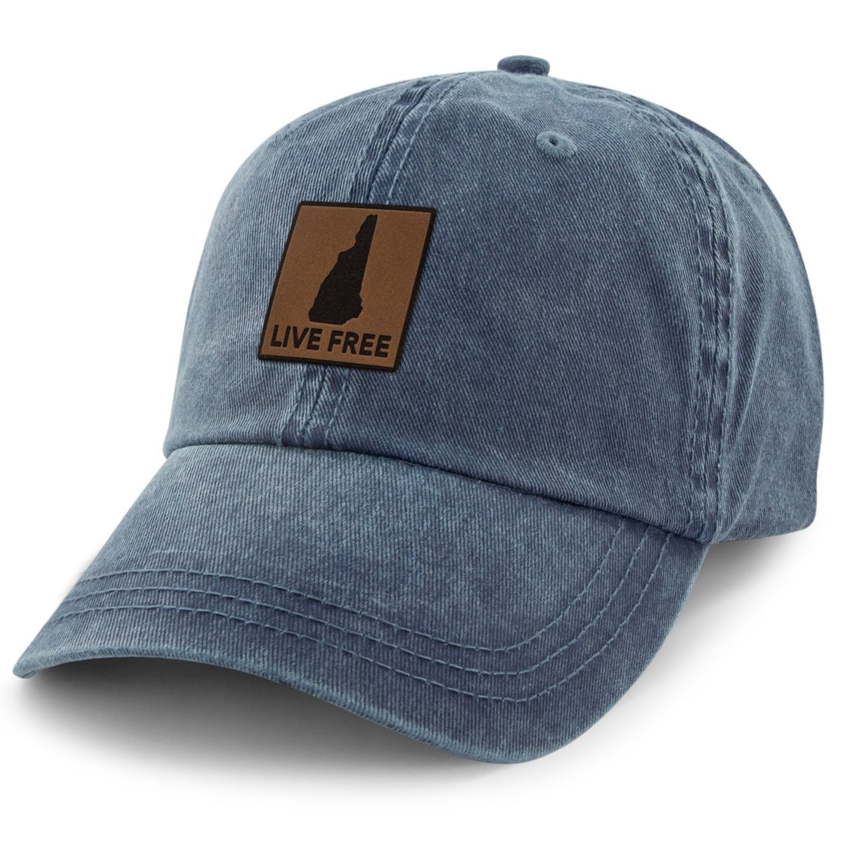 Live Free New Hampshire Leather Patch Washed Dad Hat - Chowdaheadz