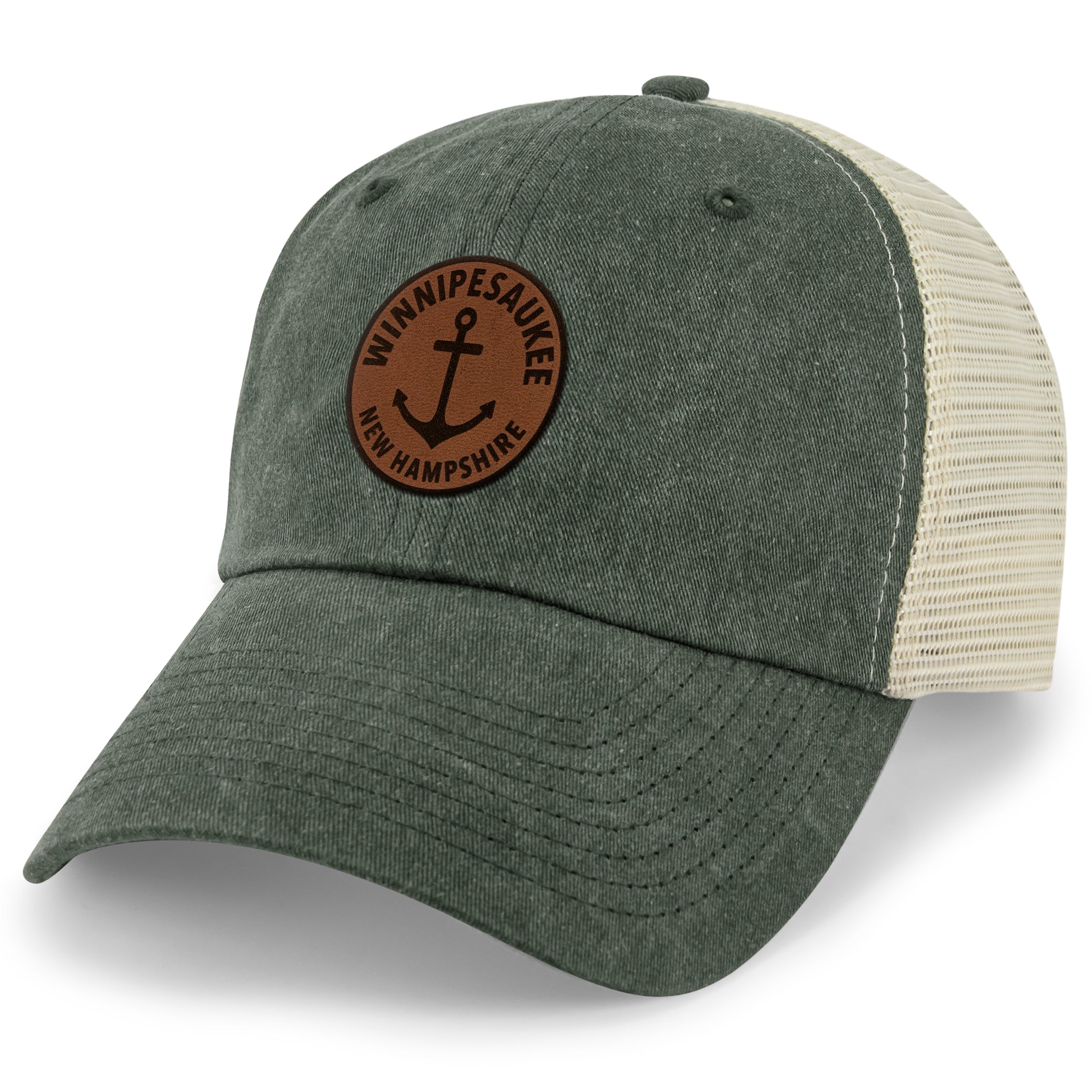 Lake Winnipesaukee Leather Patch Relaxed Trucker - Chowdaheadz