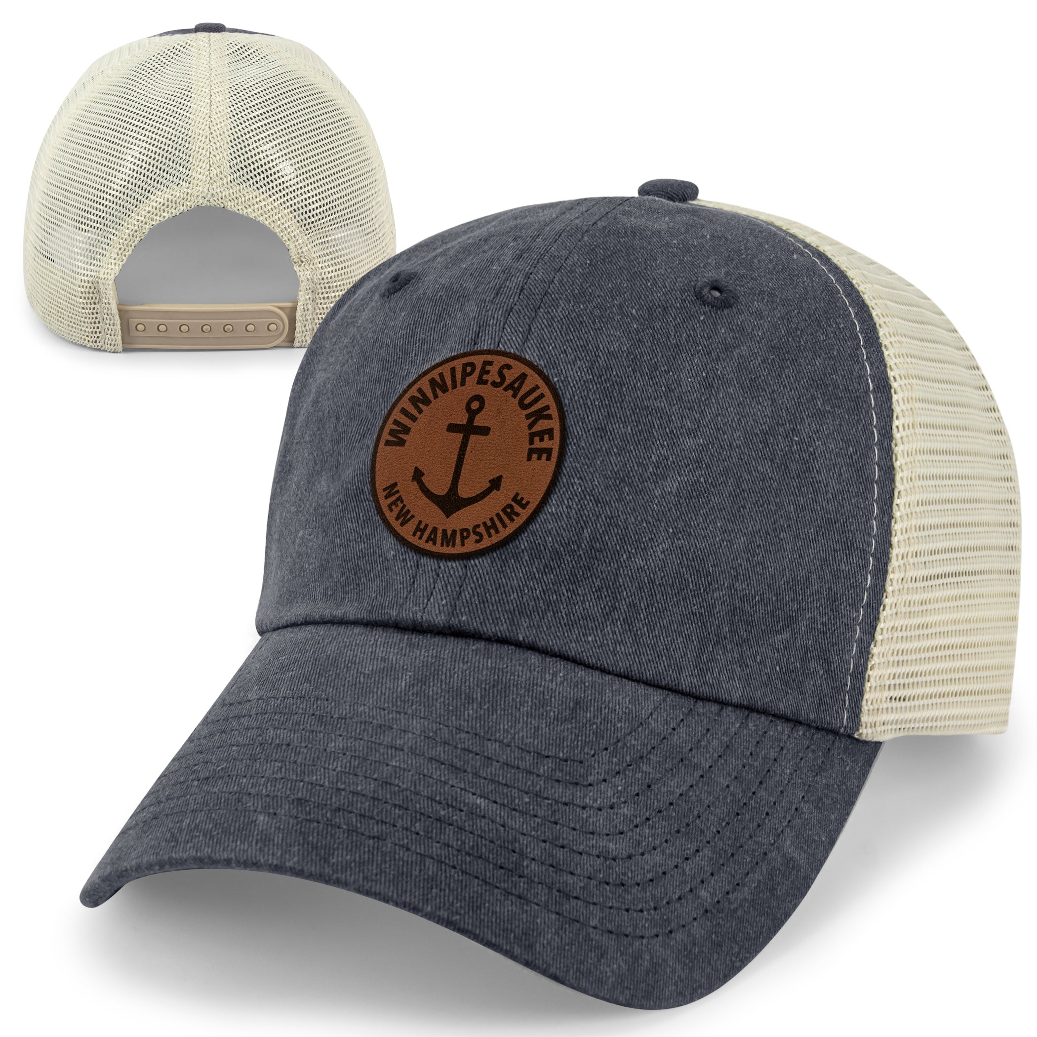 Lake Winnipesaukee Leather Patch Relaxed Trucker - Chowdaheadz