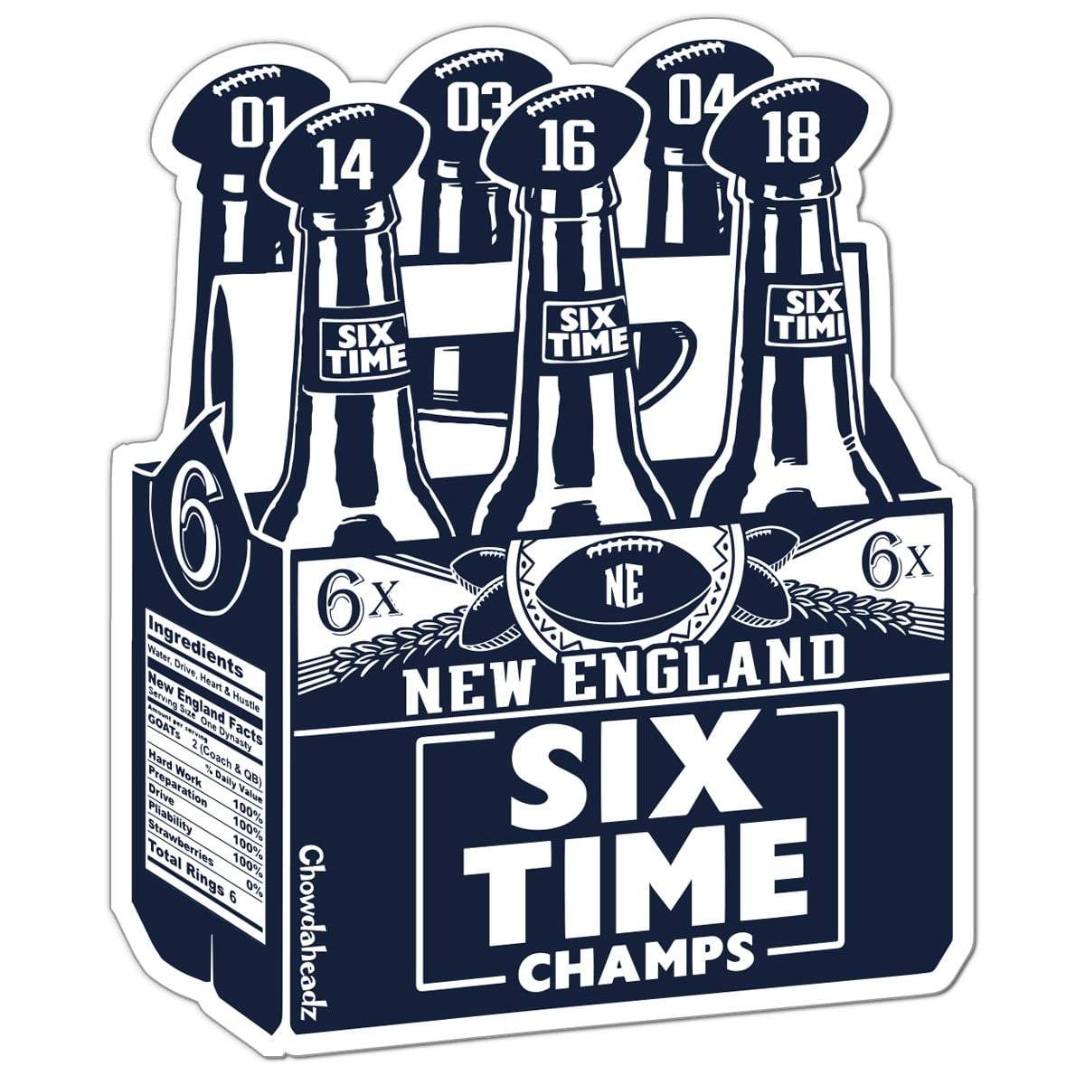 New England Six Pack Sticker - Chowdaheadz