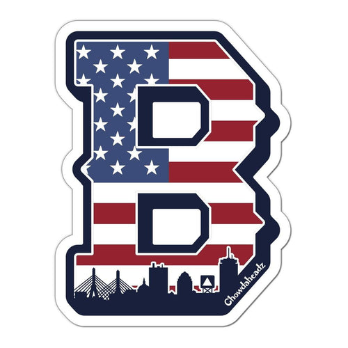 Big Block B Boston USA sticker with block B and stars-and-stripes design — Boston patriotic sticker