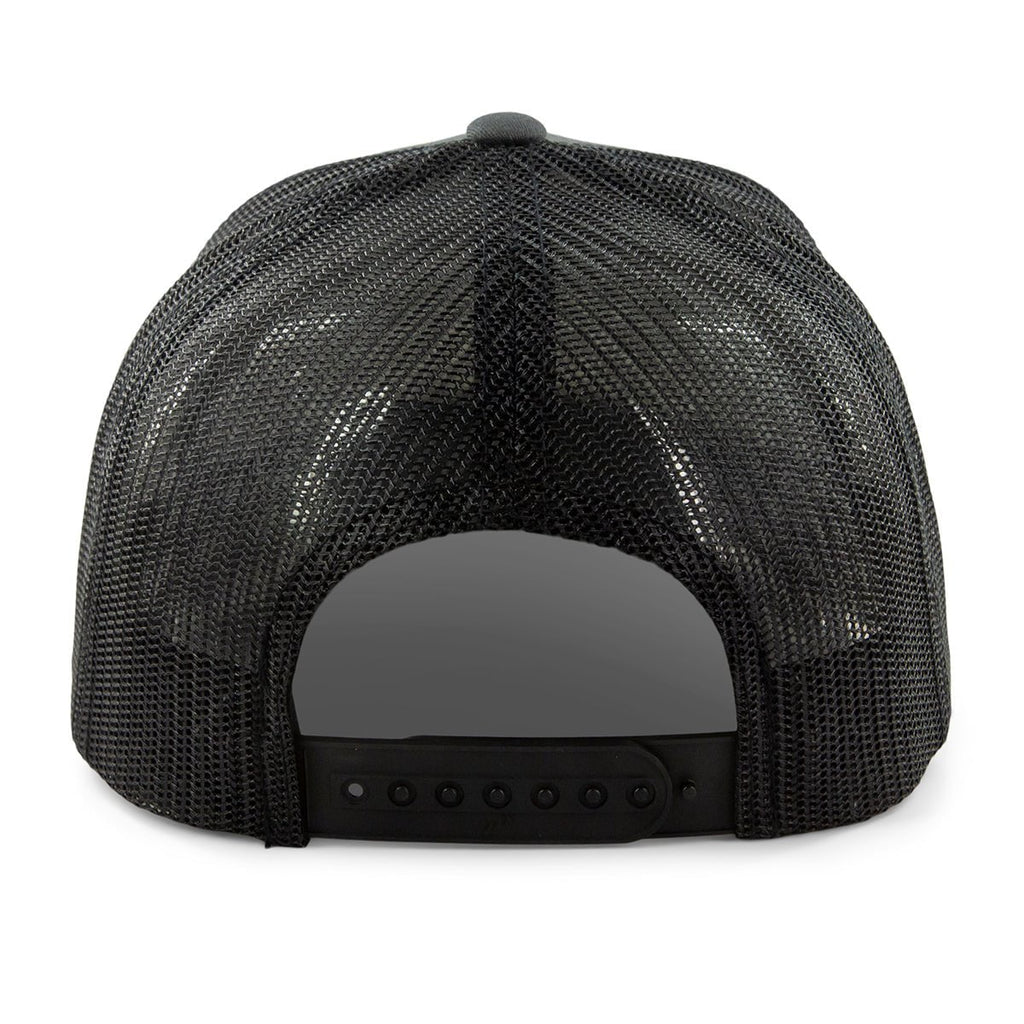 Fenway Printed Patch Classic Snapback Trucker Hat — back view in Charcoal