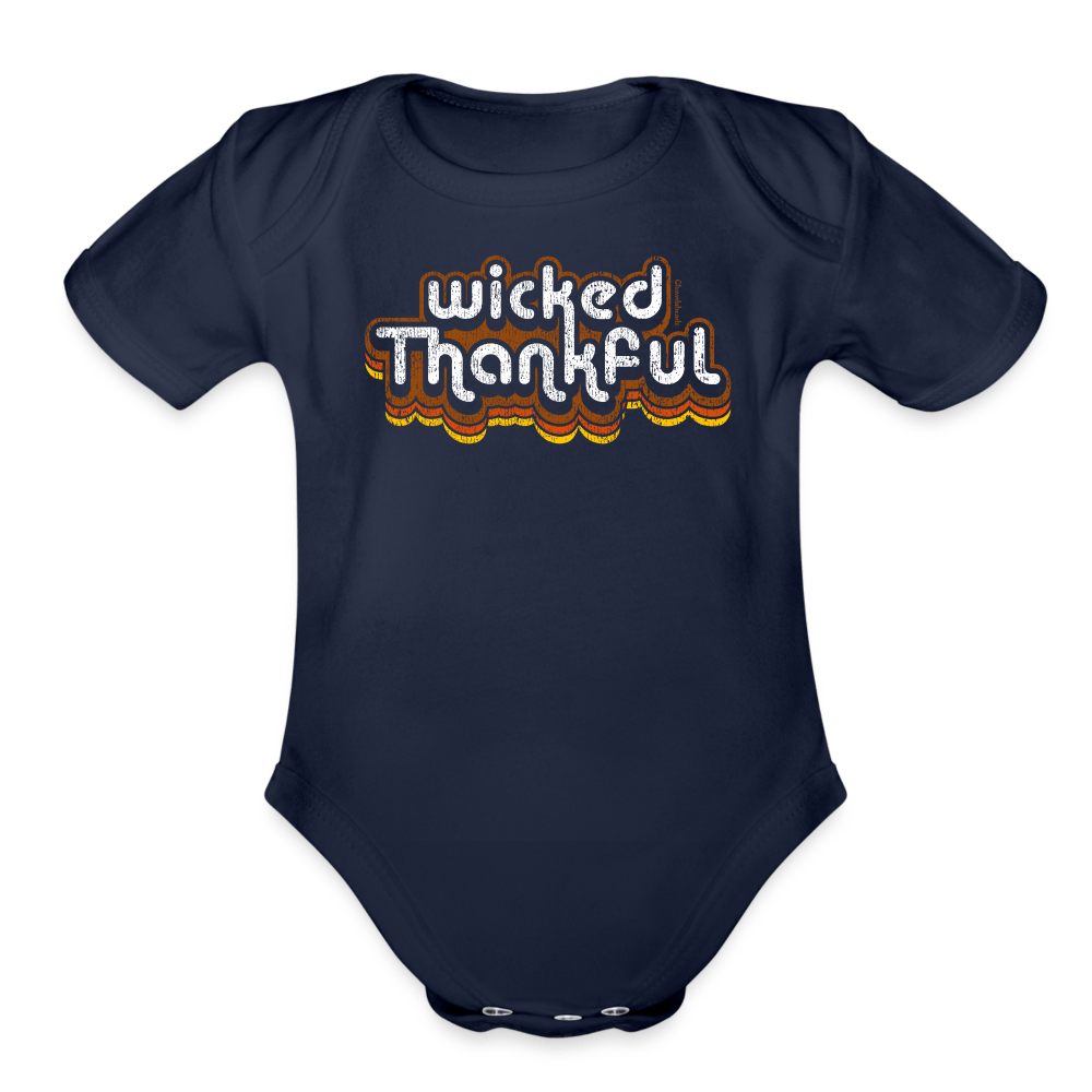 Wicked Thankful Retro Thanksgiving Infant One Piece - dark navy