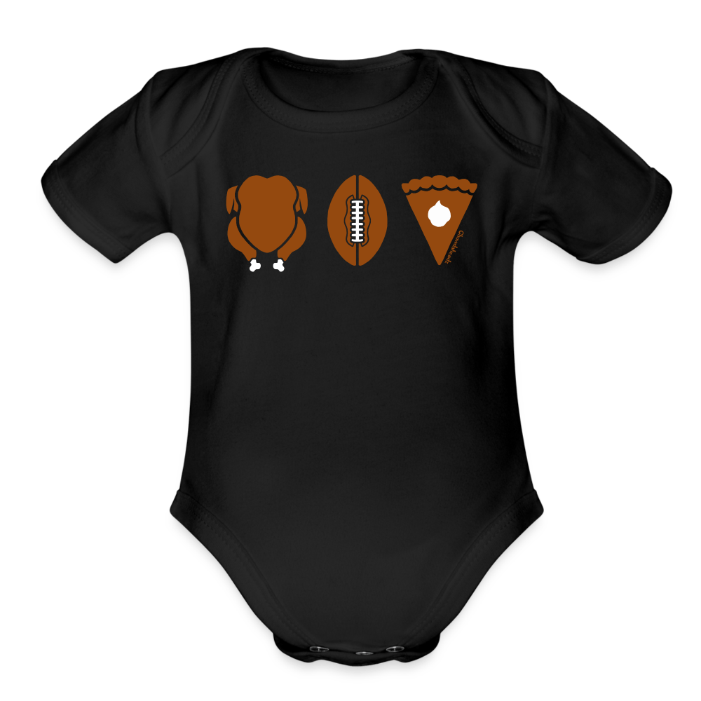 Turkey Football Pie Thanksgiving Infant One Piece - black