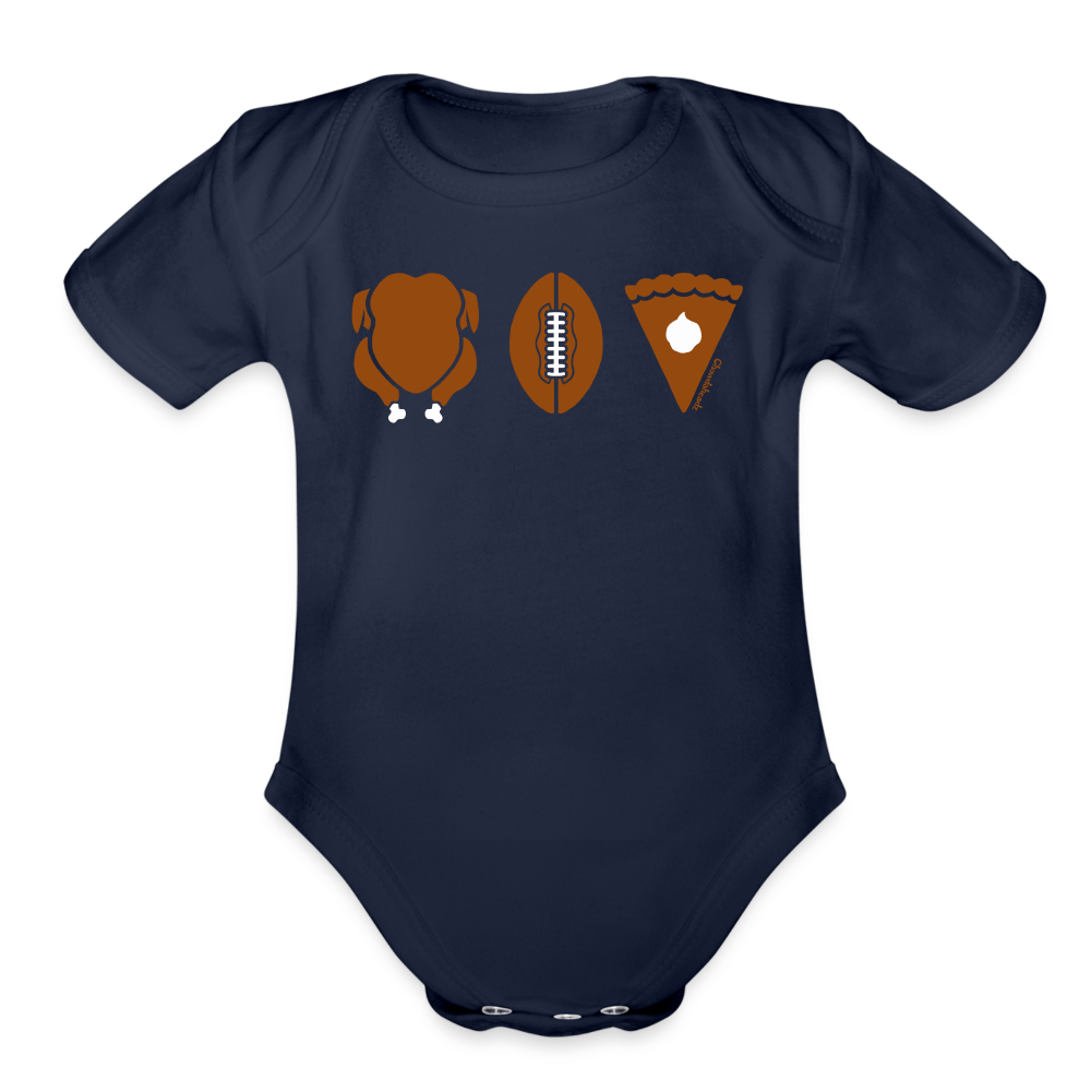 Turkey Football Pie Thanksgiving Infant One Piece - dark navy