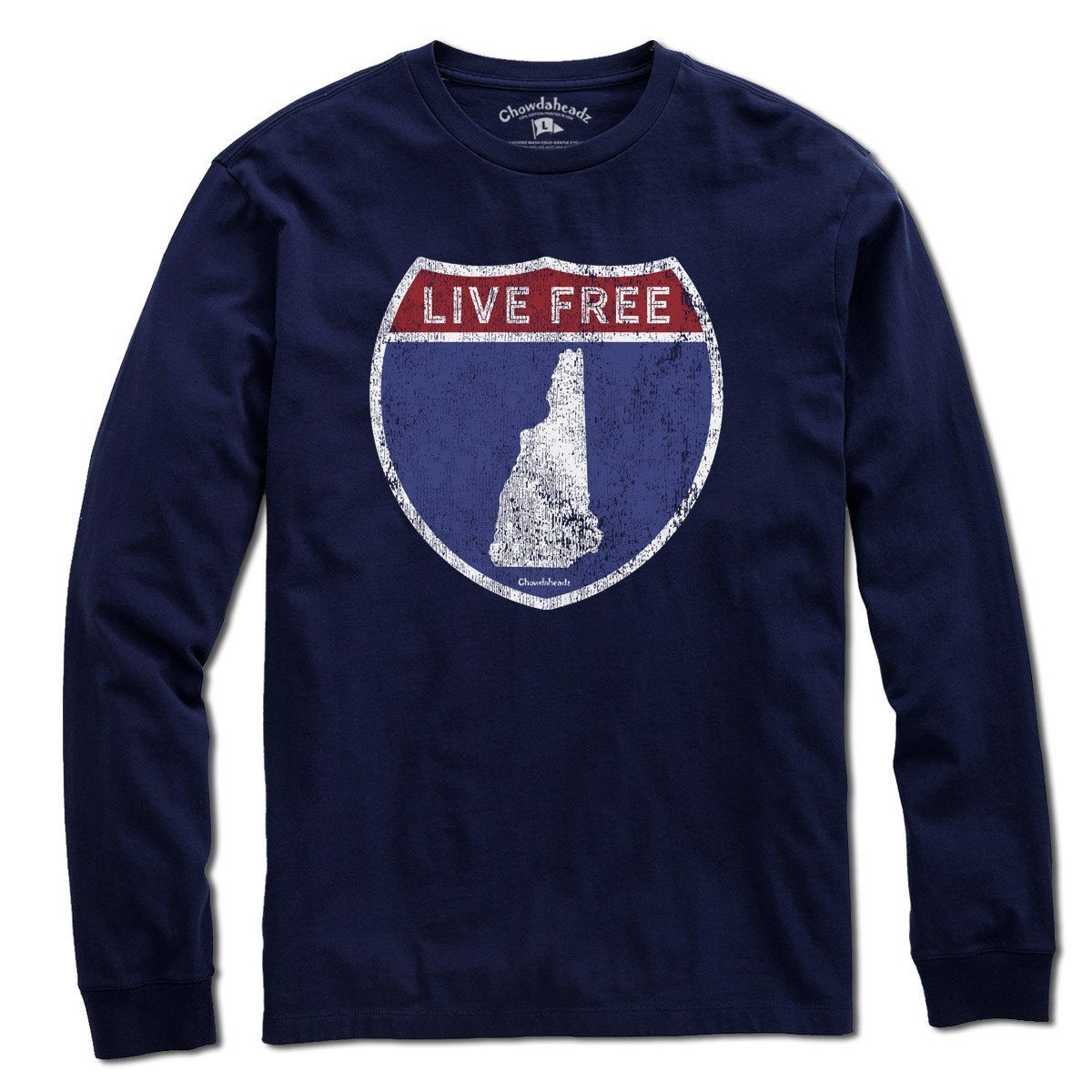 Live Free New Hampshire Highway Sign T-Shirt - Chowdaheadz