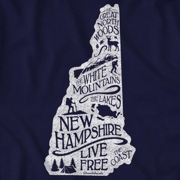 Live Free New Hampshire State T-Shirt - Chowdaheadz