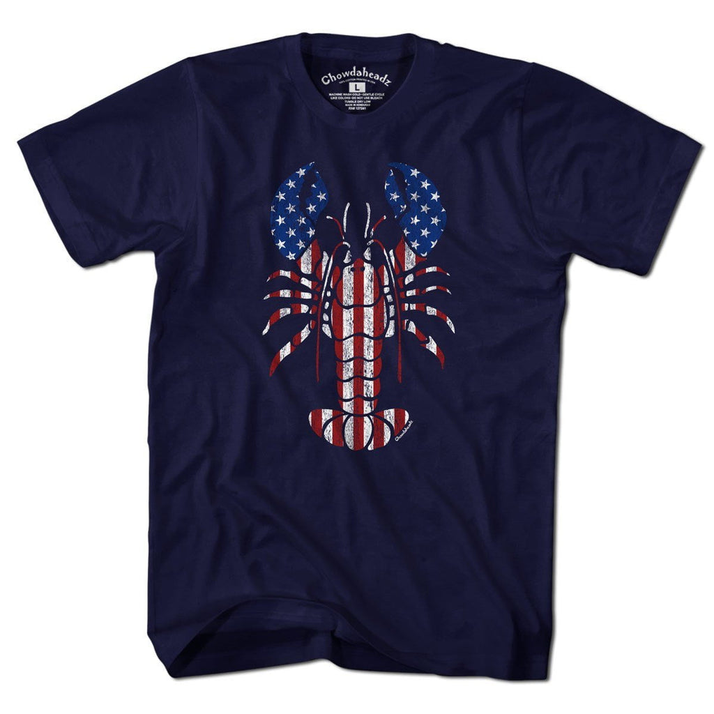 Lobstah 'Merica USA t-shirt with patriotic lobster-and-flag graphic — New England July 4th tee