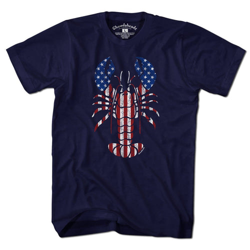 Lobstah 'Merica USA t-shirt with patriotic lobster-and-flag graphic — New England July 4th tee
