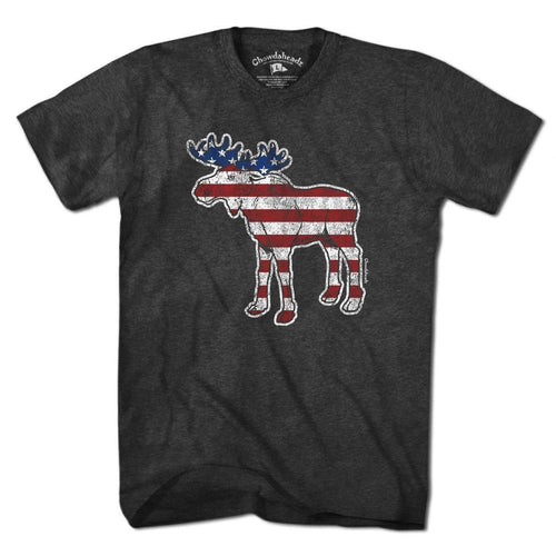 ’Merica Moose t-shirt with patriotic moose graphic — funny Maine patriotic tee