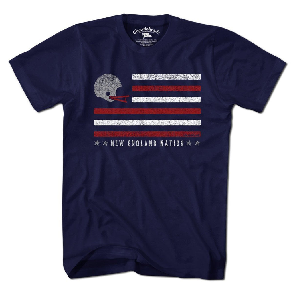 New England Flag Football t-shirt with NE football-meets-flag graphic — patriotic football tee